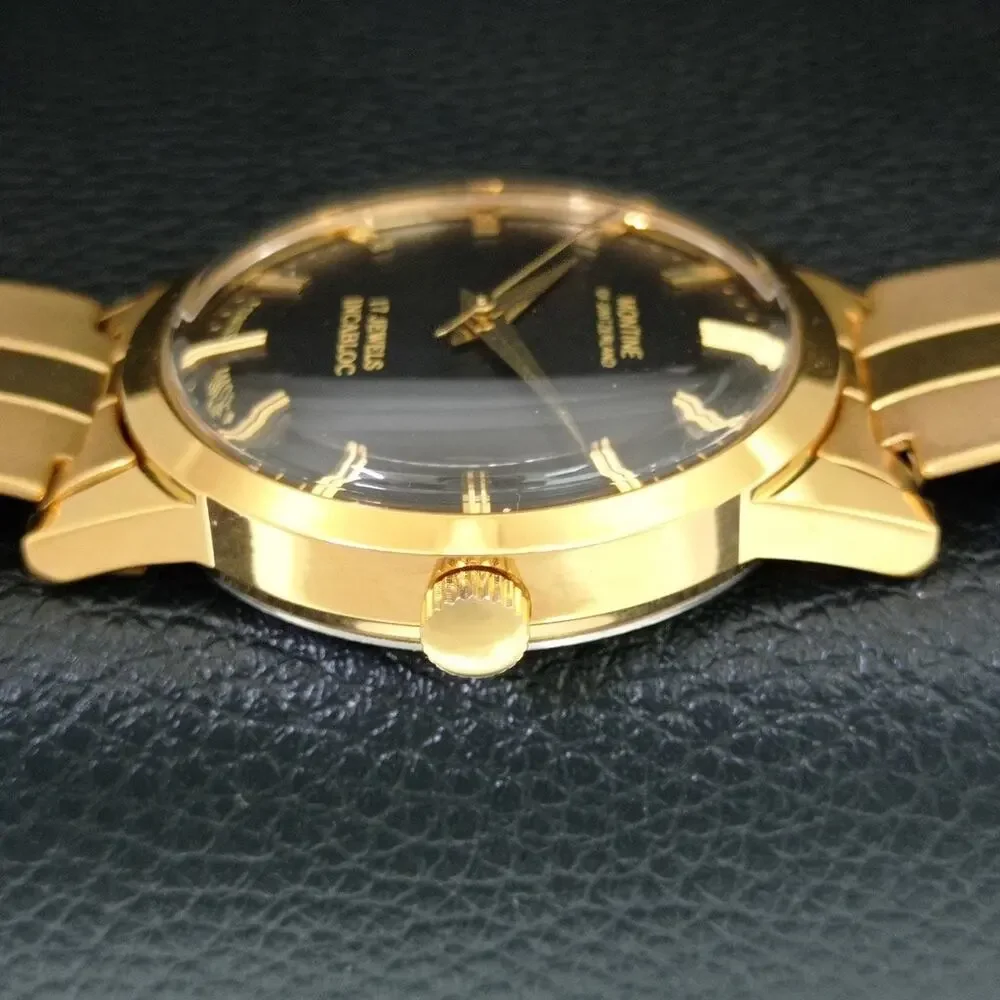 Vintage 1984 Montine Of Switzerland Manual Mens Gold Watch W/Steel Strap